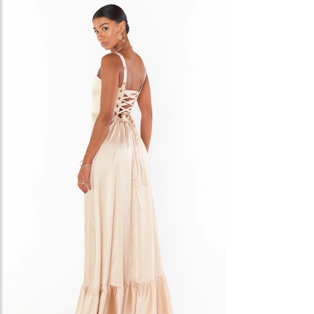 Show Me Your MuMu Champagne Satin Lace-Up Back Maxi Gown